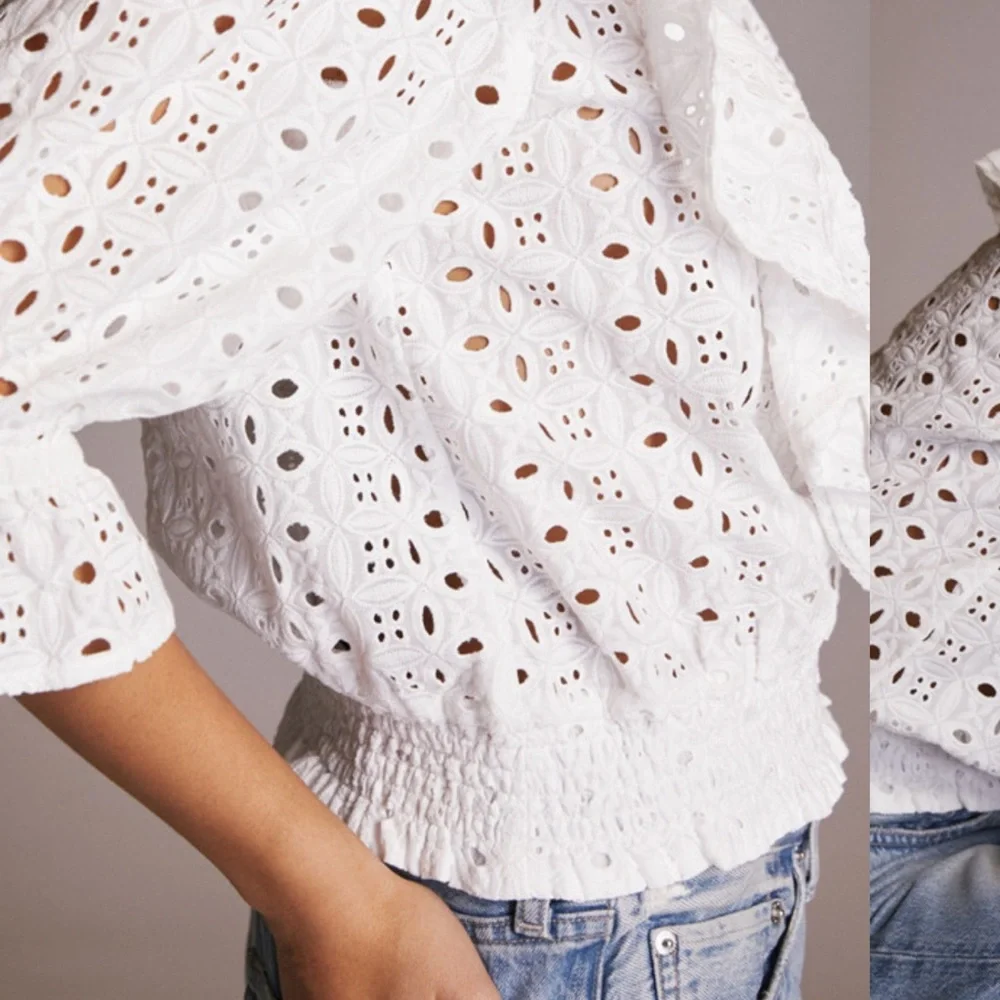 Anthropologie White Eyelet Ruffle Blouse